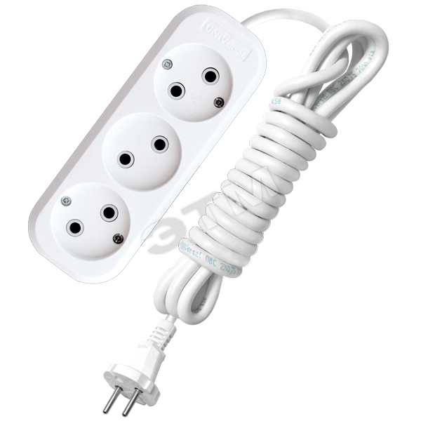 Удлинитель бытовой 3х3м без заземления 10А        АВС-плас тик E-203 9631964