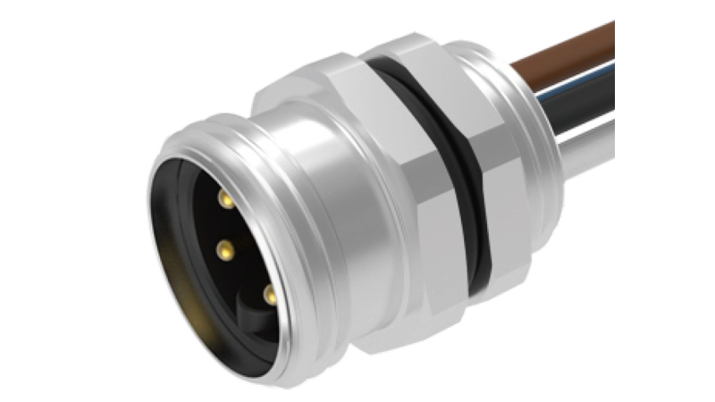 Вилочный разъем SD-MC-05P-MM-SH8B50 - Вилочный разъем в панель, 5 полюсов, 7/8, гайка сзади, с проводом, A-Code, сечение проводовников: 1.5 мм кв., (цвет проводовников: черный, синий,желт/зел, коричневый, белый), 9A, 300V, M20*1.5 металл