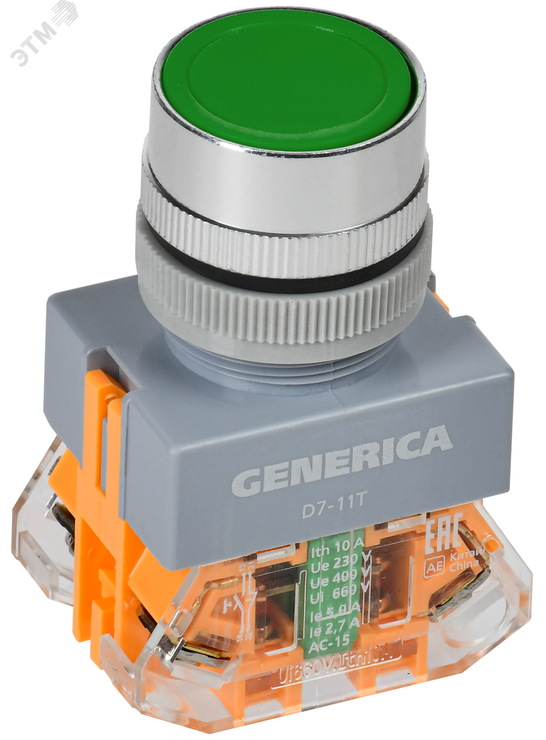 Кнопка D7-11T d=22мм 1з+1р с фикс. зеленая GENERICA BBT50-11T-3-21-K06-G