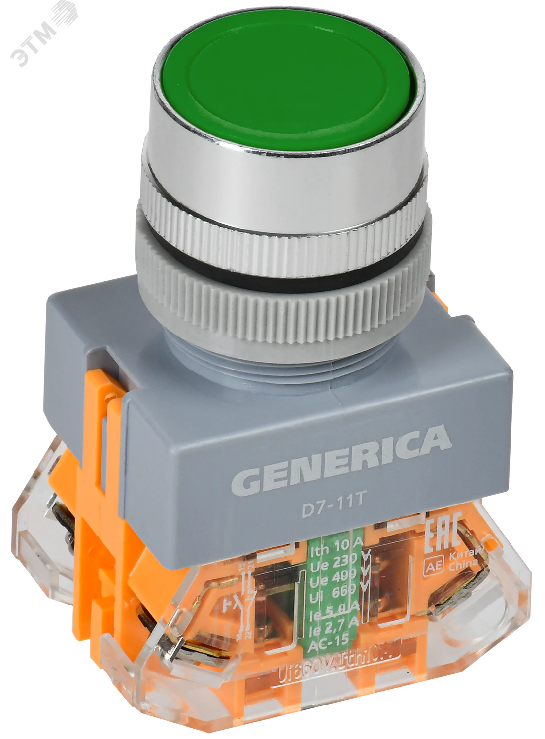 Кнопка D7-11T d=22мм 1з+1р с фикс. зеленая GENERICA BBT50-11T-3-21-K06-G