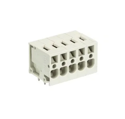 Клемма Wiecon 8158 / 5 TOP H OB - Клемма на печатную плату, подвод кабеля сбоку, 5 полюсов, шаг: 5,00 мм, пружинная фиксация провода, без маркировки, 300V, 16А, цвет: серый, серия 8158 TOP V/H