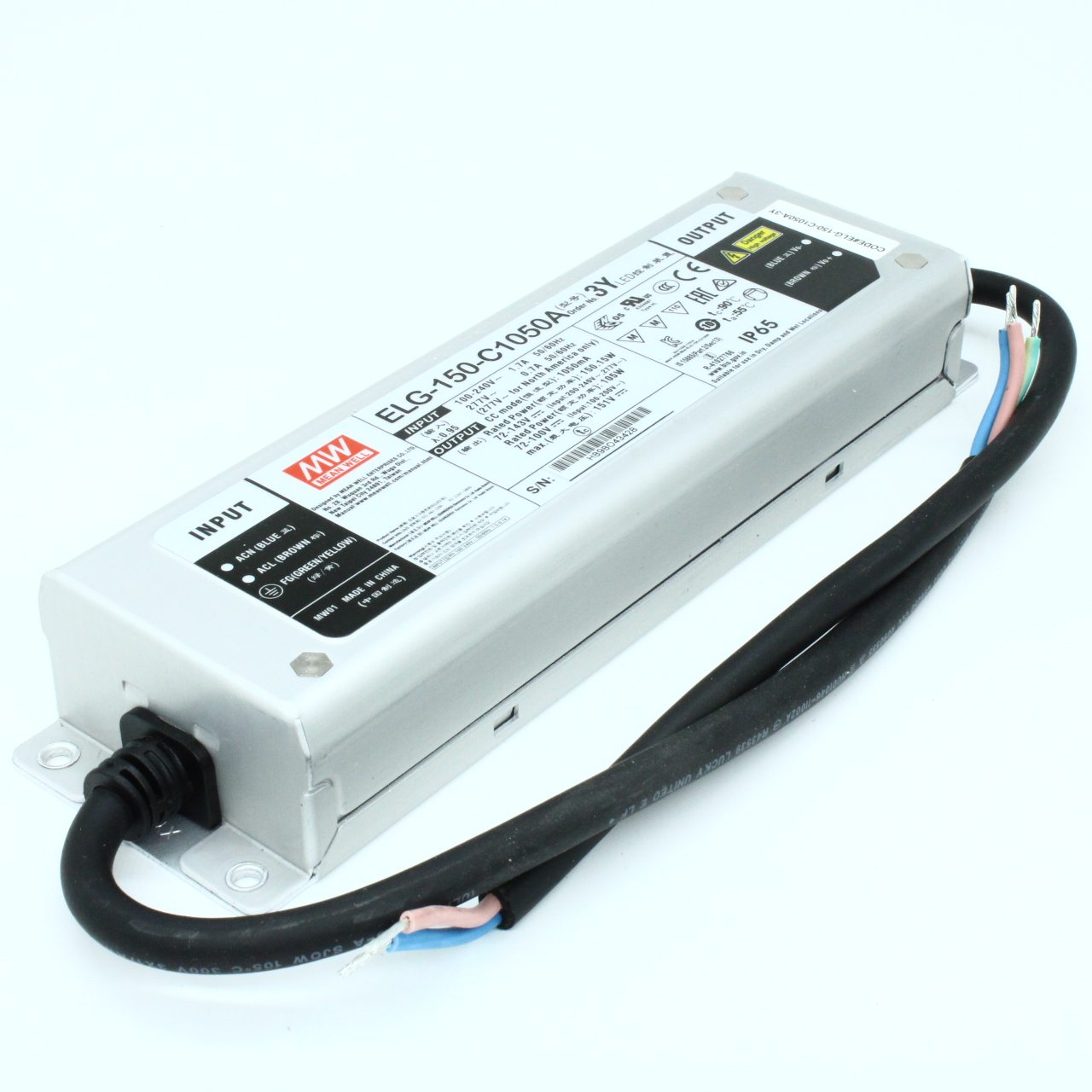 ELG-150-C1050A-3Y - Источник электропитания светодиодов класс IP65 150Вт 72-143В/1050мА стабилизация тока с проводом заземления