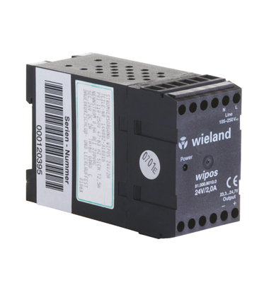 Блок питания WIPOS 24VDC/2,0A 1PH V Снят - Источник питания, однофазный, 24 V DC/2 A, 48 W; диапазон входных напряжений: 94 – 265 V AC; габариты (мм): ширина x высота x глубина: 45 x 72 x 105; вес 0,2 кг; монтаж: на DIN рейку, температура окружающей среды