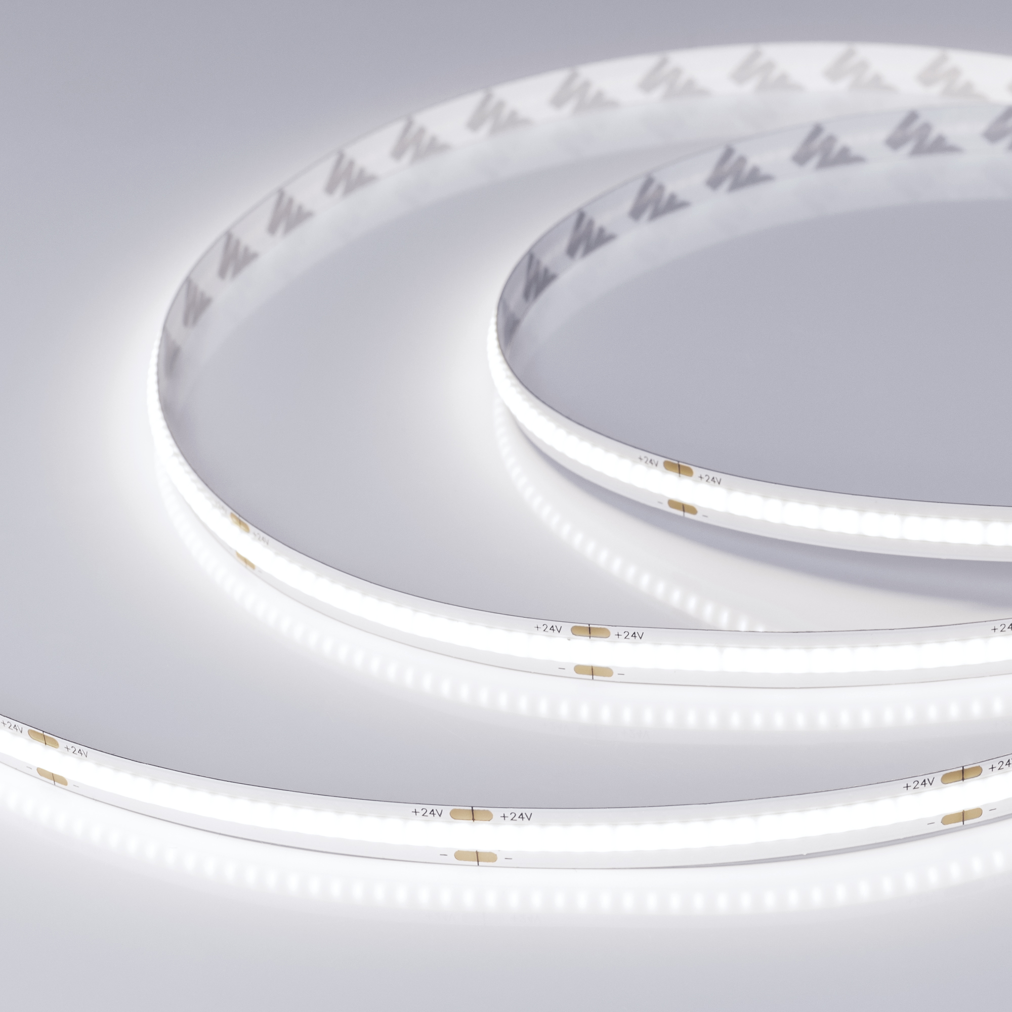 Лента COB-X378-8mm 24V White6000 (11.5 W/m, IP20, CSP, 5m) 031885(2) - Лента COB сплошной засветки без видимых светодиодов. Светодиоды CSP, 378 шт/м (1890 шт на 5 м), белая плата, ширина 8 мм, скотч 3M. Цвет БЕЛЫЙ 6000 K, цветопередача CRI>90, угол 170°. 