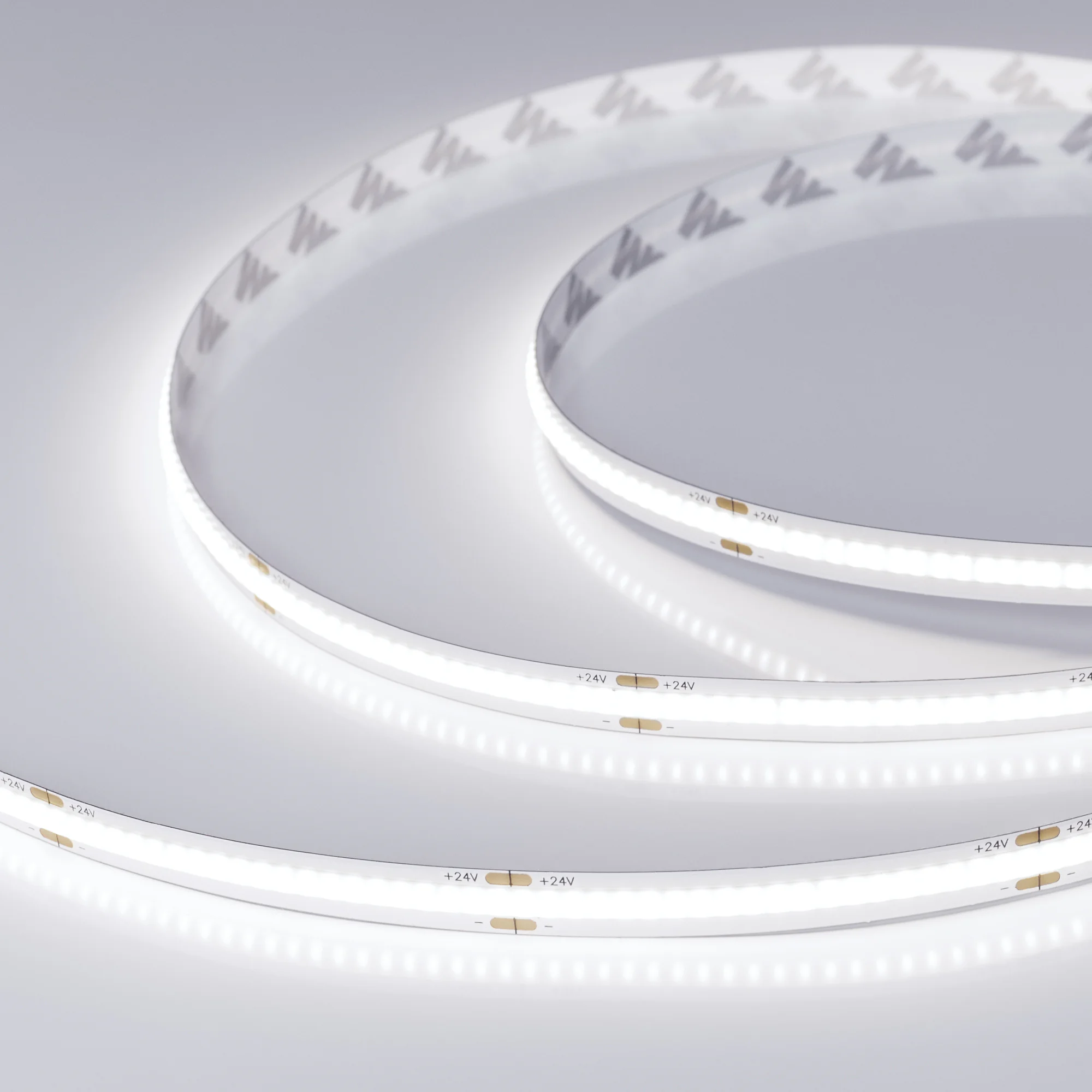 Лента COB-X378-8mm 24V White6000 (11.5 W/m, IP20, CSP, 5m) 031885(2) - Лента COB сплошной засветки без видимых светодиодов. Светодиоды CSP, 378 шт/м (1890 шт на 5 м), белая плата, ширина 8 мм, скотч 3M. Цвет БЕЛЫЙ 6000 K, цветопередача CRI>90, угол 170°. 