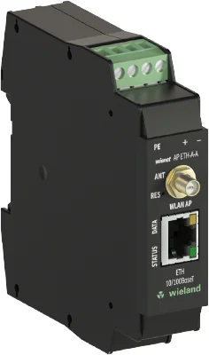 Точка доступа WLAN WIENET AP ETH-A-A - Точка доступа WLAN серии WieNet, 1 порт RJ45 скорость передачи 10/100 MBit/s, WiFi IEEE 802.11n / g / b, подключение внешней антенны через разъем SNA (антенна не входит в комплект поставки), номинальное напряжение: 9