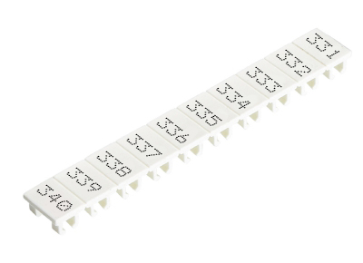 Шильдик 9705A/5/10 B  331-340 - Маркировка для клемм сечением 2,5 мм.кв., шириной 5 мм, 10 шильдиков, белая, нанесенные знаки: 331 – 340
