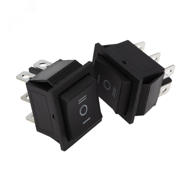 RWB-508 черный б/фикс - Выключатель клавишный с нейтралью без фиксации (ON)-OFF-(ON) (6c) 15А 250В