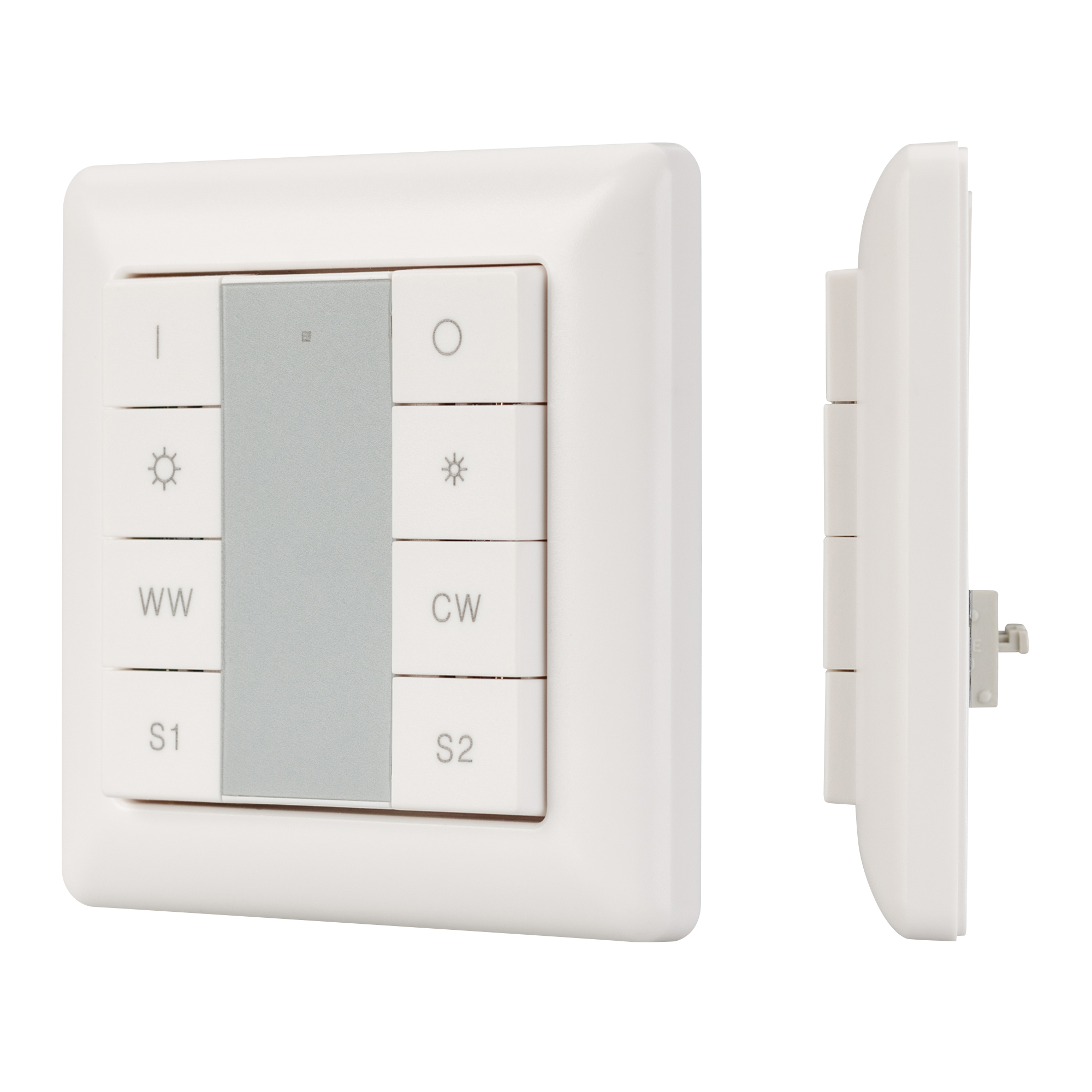 INTELLIGENT ARLIGHT Панель DALI-223-1G-MIX-IN (BUS, DT8) 025507 - Встраиваемая кнопочная белая пластиковая панель для работы по протоколу DALI. Включение/выключение, диммирование и управления цветом свечения (MIX, CCT, HCL) 1 группы. Вызов и сохранение 2-