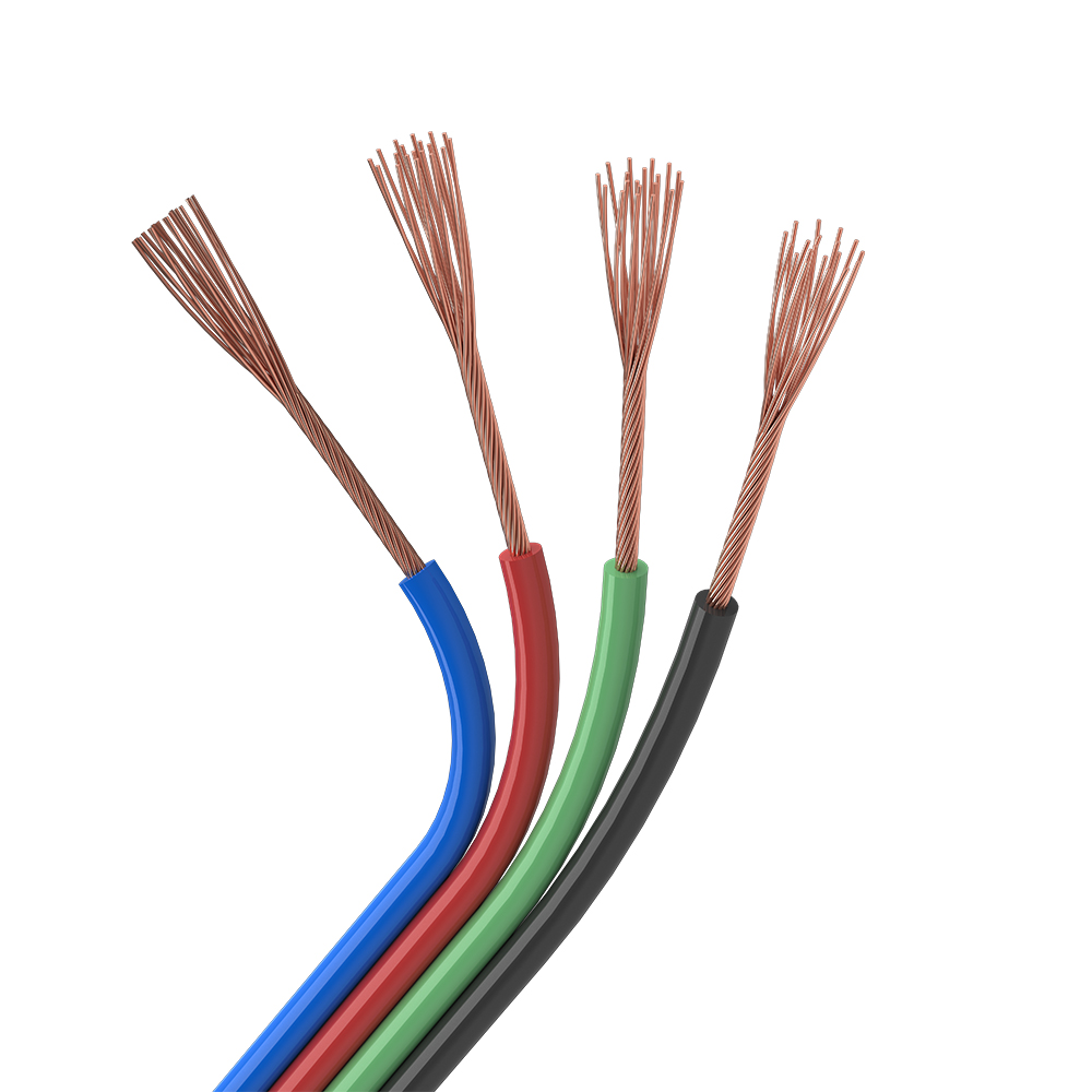 Шлейф питания ARL-18AWG-4Wire-CU 026352 - Шлейф для питания и управления мультицветными (RGB) светодиодными лентами. 4 проводника, калибр проводника 18AWG, сечение проводника 0.84 мм2, проводник из луженой меди, внешняя оболочка из ПВХ синего, красного, з