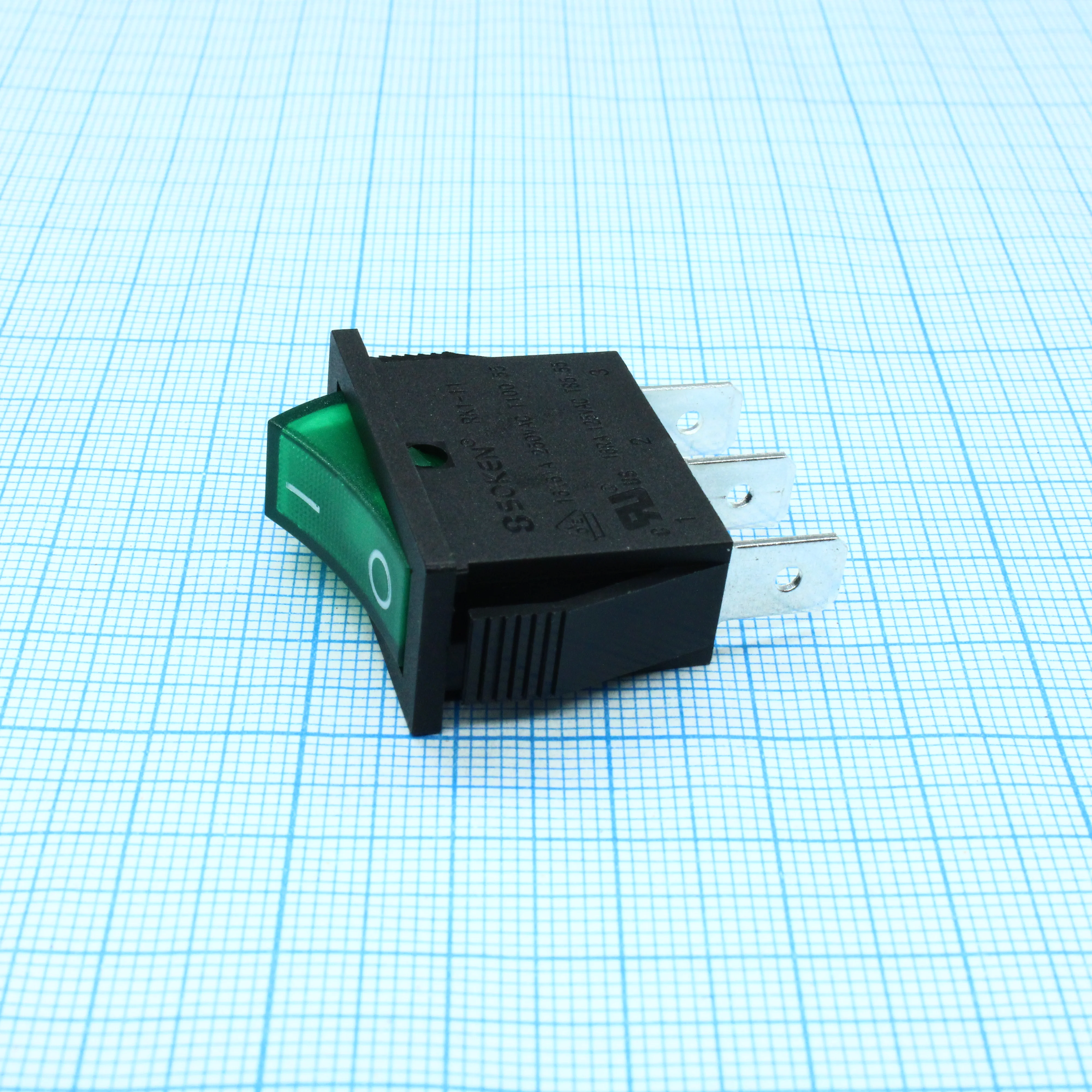 RK1-11 1X1N B/G"0-" - Выключатель клавишный ON-OFF с подсветкой цвет корпуса (черный) цвет кнопки (зеленый)