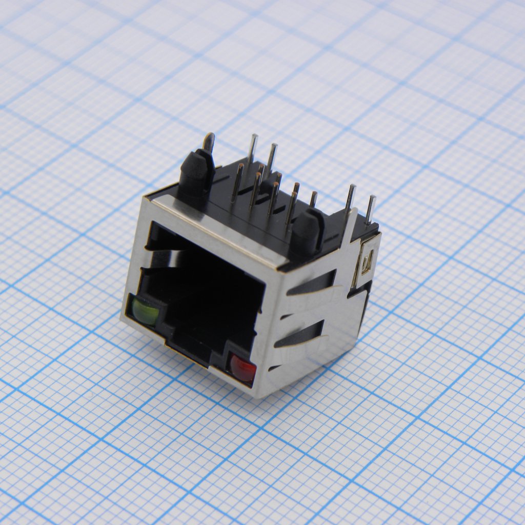 KLS12-108-8P8C-1x1-2-R/G-0-01 - Modular Jack With LED 56 Series,8P8C,1*1=1 Ports,with EMI Shielded,Red/Green,Without Back Peg,Fu"