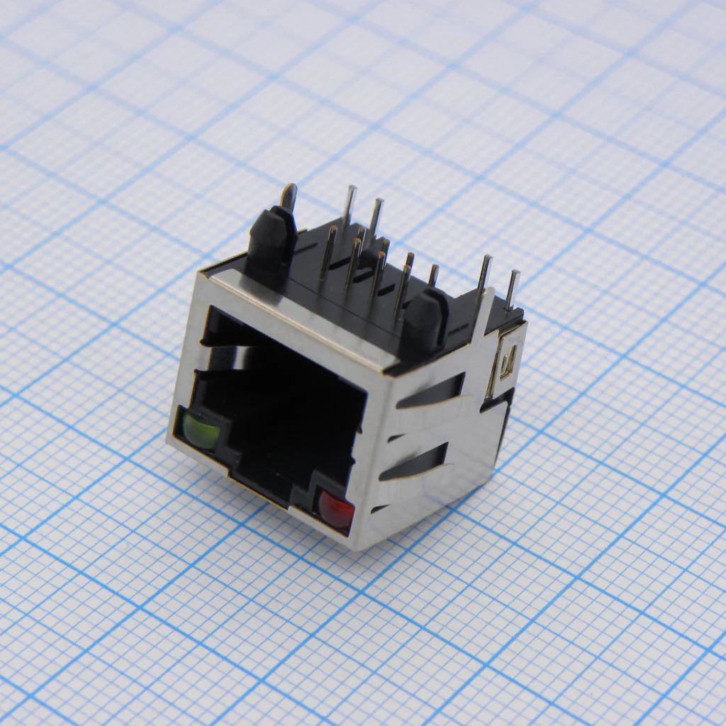 KLS12-108-8P8C-1x1-2-R/G-0-01 - Modular Jack With LED 56 Series,8P8C,1*1=1 Ports,with EMI Shielded,Red/Green,Without Back Peg,Fu"