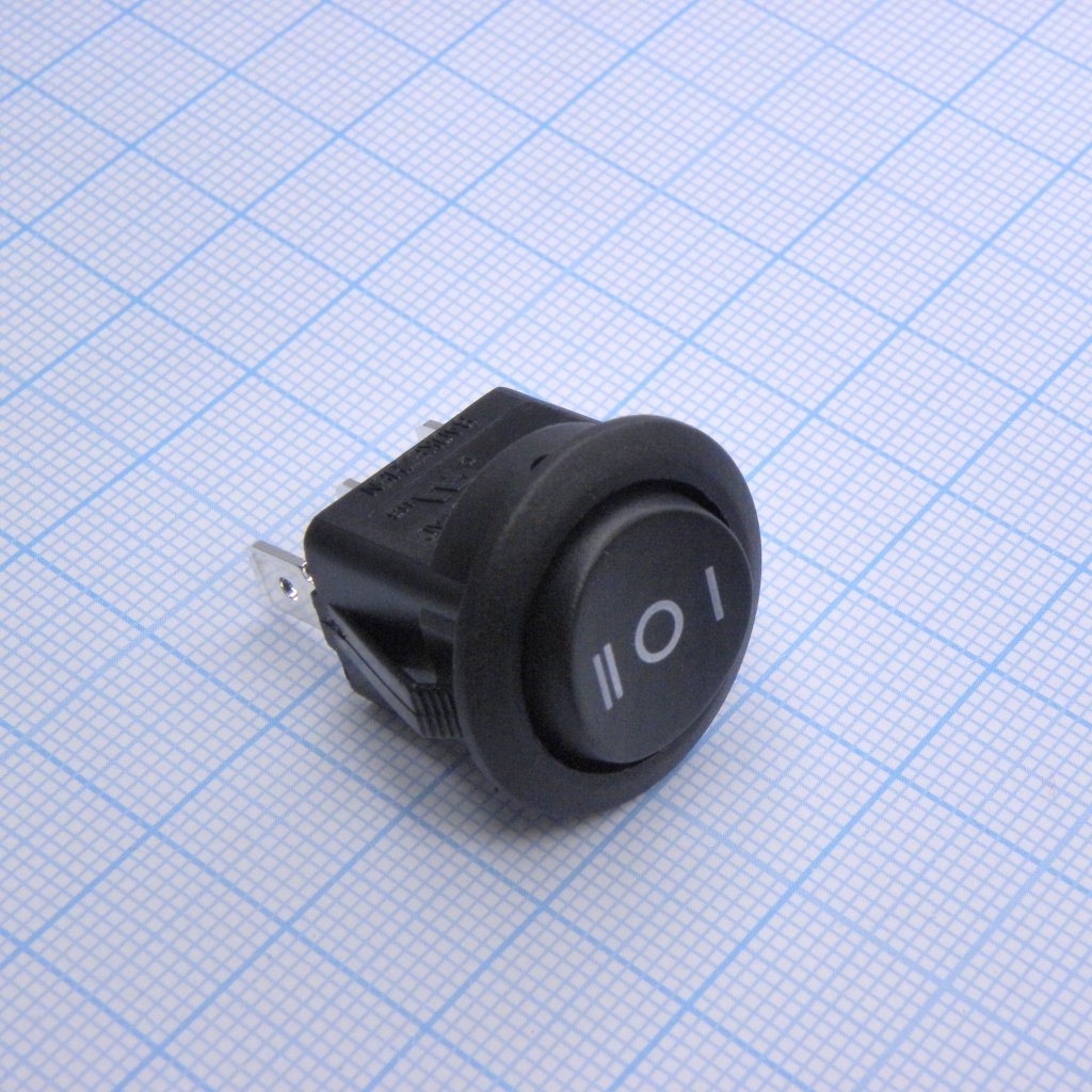 DS RWB-214N ON-OFF-ON - 3 положения клавиши, 1 группа контактов на переключение, 250V 6A, ширина контактов 4.8мм