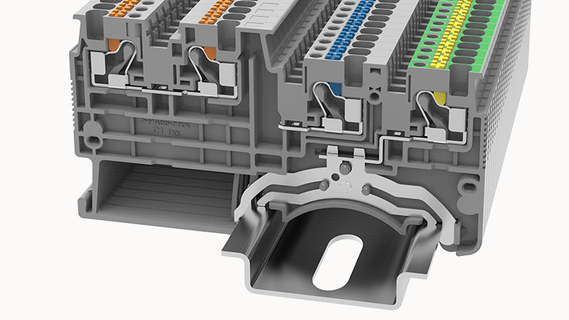 Многоконтактная с заземл. клемма DSIO1.5/3-PE-01P-1C - Многоконтактная клемма, с заземлением, тип фиксации провода: Push-in, номинальное сечение: 1.5 мм кв., 13,5A, 250V, ширина: 3,5 мм, цвет: серый, втычная перемычка, тип монтажа: DIN35