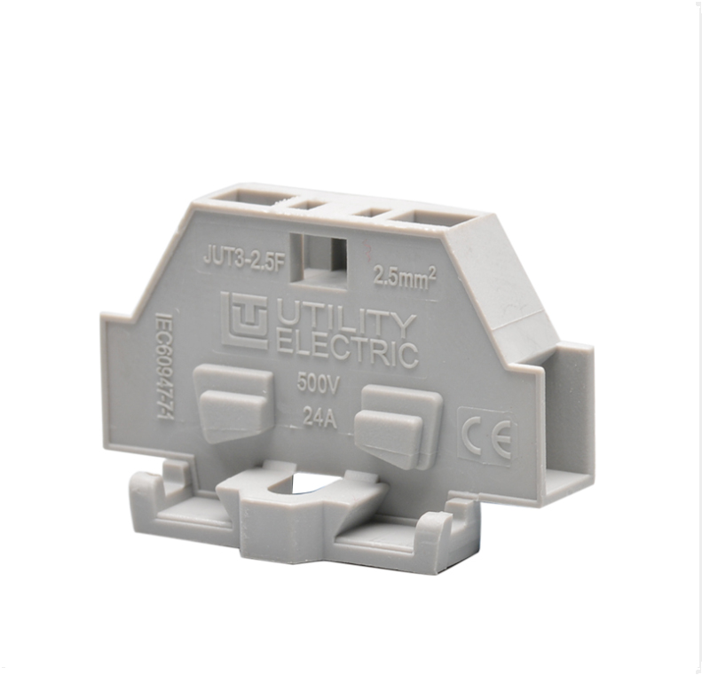 Проходная клемма JUT3-2.5F-GY - Проходная клемма, тип фиксации провода: пружинный, номинальное сечение: 2,5 мм кв., 500V, 24A, ширина: 6 мм, цвет: серый, тип монтажа: монтажная пластина