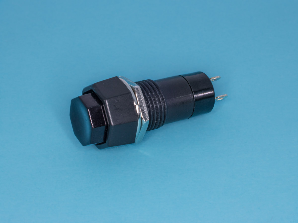 PSW-6A-B - Кнопка восьмиугольная 220В 1А без фиксации, крепление гайка, черная
