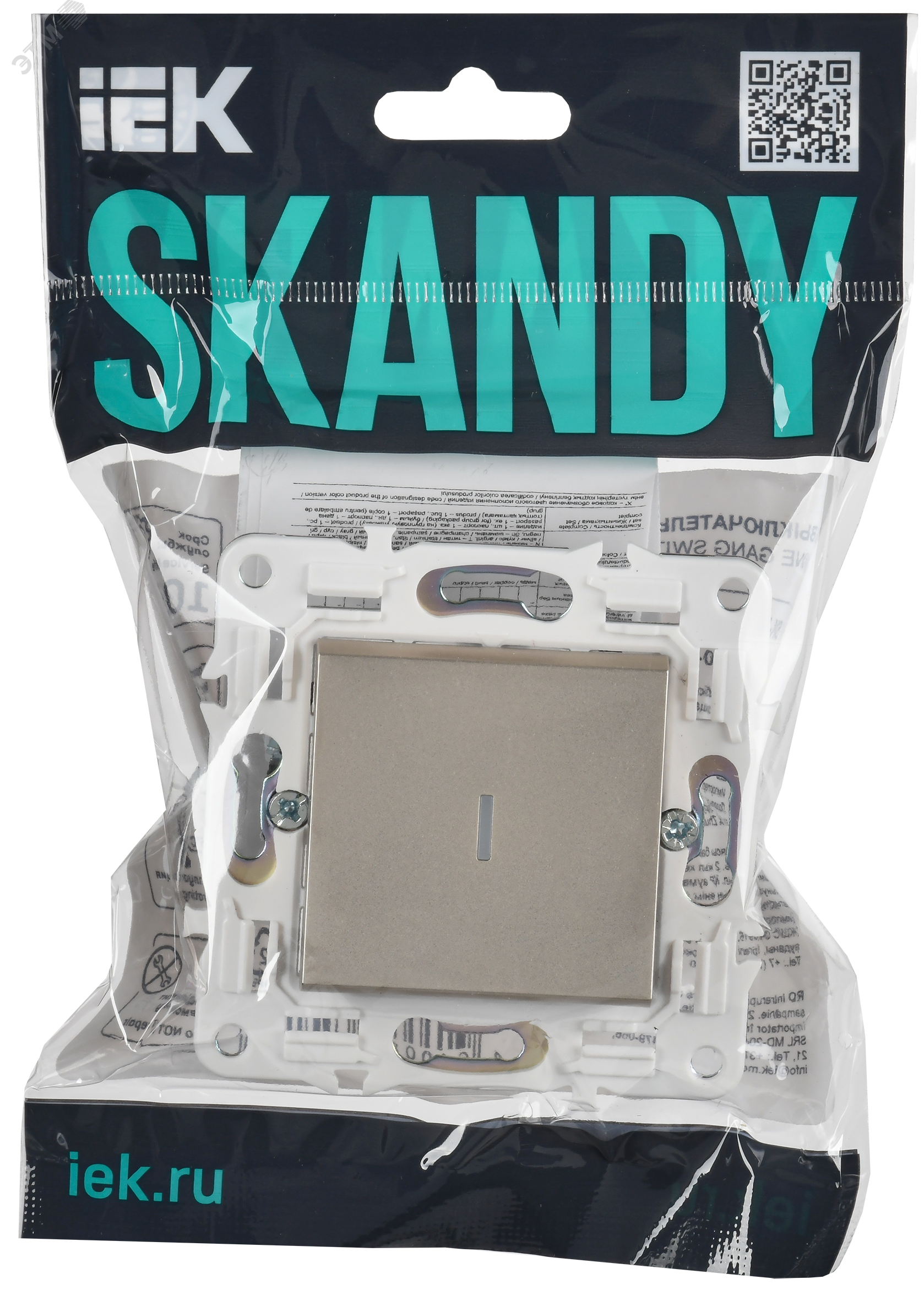 SKANDY Выключатель 1-клавишный проходной с индикацией 10А SK-V08Sh шампань IEK SK-V12-1-10-K37