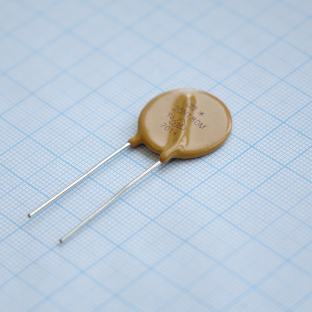 JVR20N181K11PU5 - Варистор 115Vac/150Vdc, 6500A, 180V(1mA), прямые радиальные выводы, шаг 10мм, россыпь