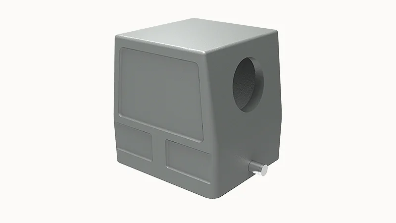 Крышка разъема D32B-SE-2g-PG42 - Крышка разъема на кабель, типоразмер 32B, стандартное исполнение, без уплотнителя, 1 отверстие с резьбой для кабельных вводов PG42, с боковым расположением, без защелки (упоры под одну защелку), материал корпуса: алюминиев
