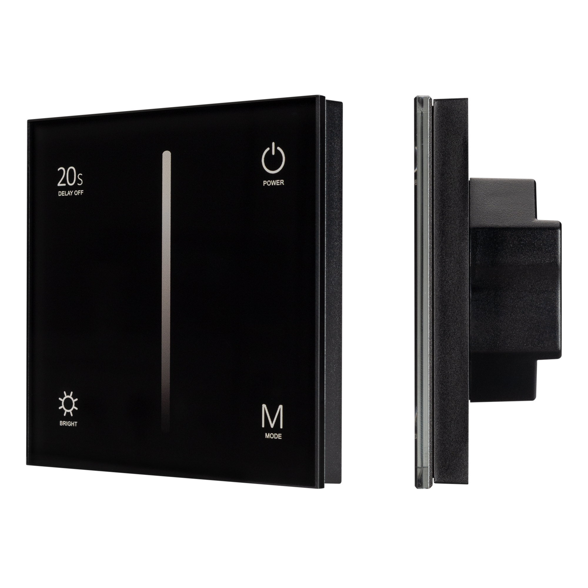 Панель SMART-P36-DIM-IN Black (230V, 1.2A, TRIAC, Sens, 2.4G) 028110 - Встраиваемая сенсорная стеклянная панель 2.4 ГГц, цвет чёрный. Для управления одноцветными источниками света (TRIAC). Управление яркостью с помощью сенсорной полосы. Питание/рабочее на