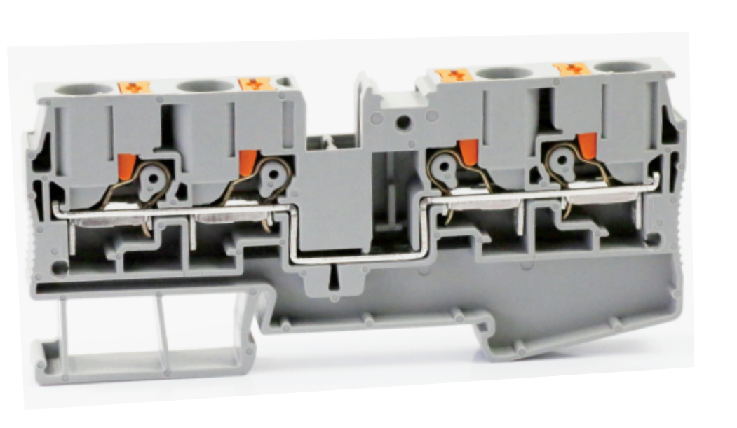 Проходная клемма UJ6-6/2X2 - Проходная клемма, 4 точки подключения в клемме, тип фиксации провода: push-in, номинальное сечение: 6 мм кв., 41A, 1000V, ширина: 8,2 мм, цвет: серый, тип монтажа: DIN 35