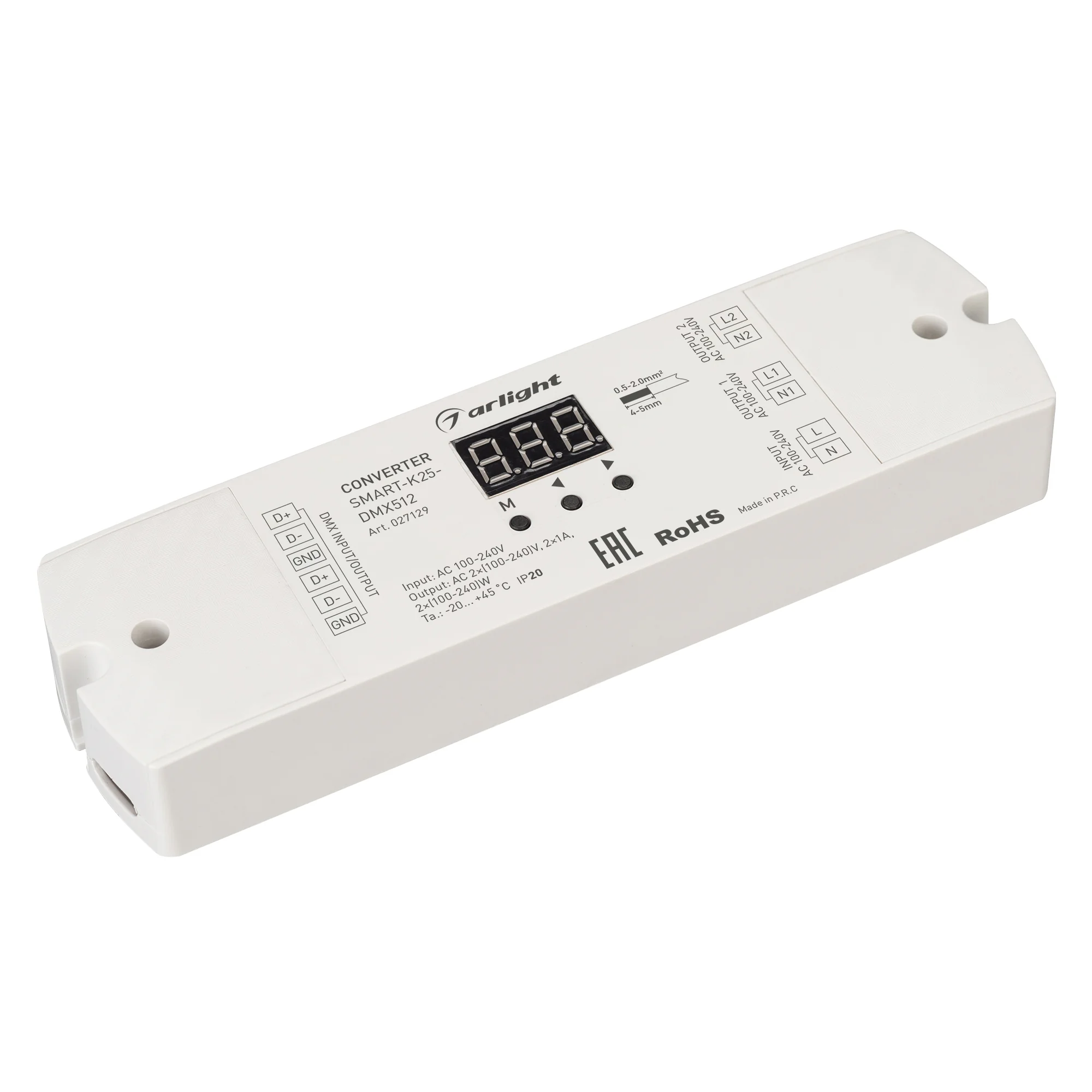 Конвертер SMART-K25-DMX512 230V, 2x1A, TRIAC ARL, пластик