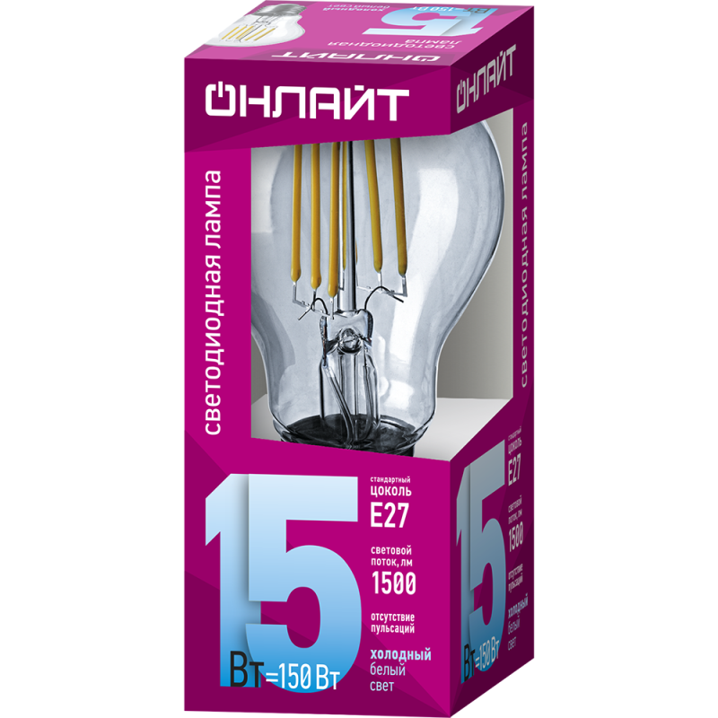 Лампа светодиодная филаментная 80 879 OLL-F-A60-15-230-4K-E27 15Вт грушевидная прозрачная 4000К нейтр. бел. E27 1500лм 220-240В 80879