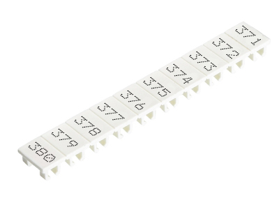 Шильдик 9705A/5/10 B  371-380 - Маркировка для клемм сечением 2,5 мм.кв., шириной 5 мм, 10 шильдиков, белая, нанесенные знаки: 371 – 380