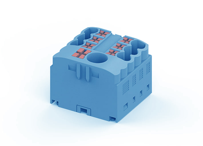 Распределительный блок TPA6/2.5-7-BU - Блок распределения потенциала, 7 точек подключения, тип фиксации провода: push-in, номинальное сечение: 2,5/6 мм кв., 41A, 450V, цвет: синий