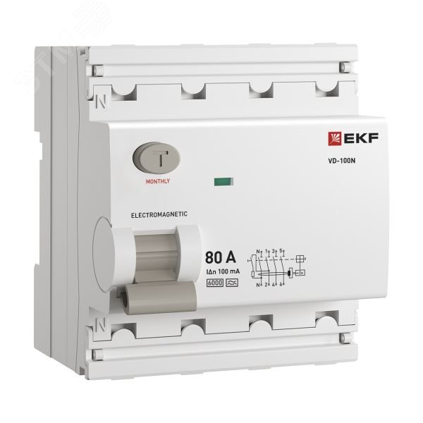 Выключатель дифференциального тока 4п 80А 100мА тип A 6кА ВД-100N электромех. PROxima E1046MA80100