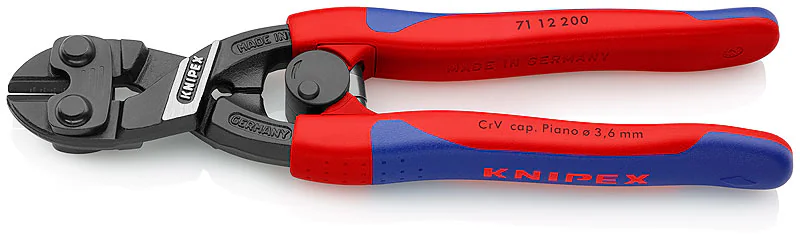 Болторез KN-7112200 - Компактный болторез CoBolt® с улучшенной режущей способностью, прецизионные режущие кромки для мягкой и твердой проволоки, а также рояльной струны, длина 200мм, пружина, двухкомпонентные рукоятки