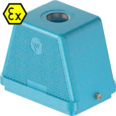 Крышка разъема Ex 70.354.4836.1 - Крышка разъема на кабель, типоразмер 48B, взрывозащищита, без уплотнителя, 1 отверстие с резьбой для кабельных вводов M40x1,5, с верхним расположением, без защелки (упоры под одну защелку), материал корпуса: цинковый спла