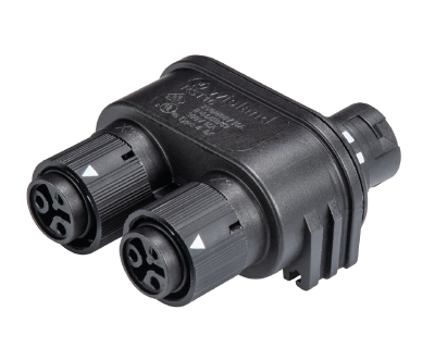 Распределительное устройство RST16I2V 2P - Распределительное устройство (тройник), 1 вход/2 выхода, IP68(69k), 2 полюса, параллельное соединение, с возможностью крепления к 06.562.5853.0 / 06.562.5853.1, цвет: черный, номинальные характеристики: 250V 16A,