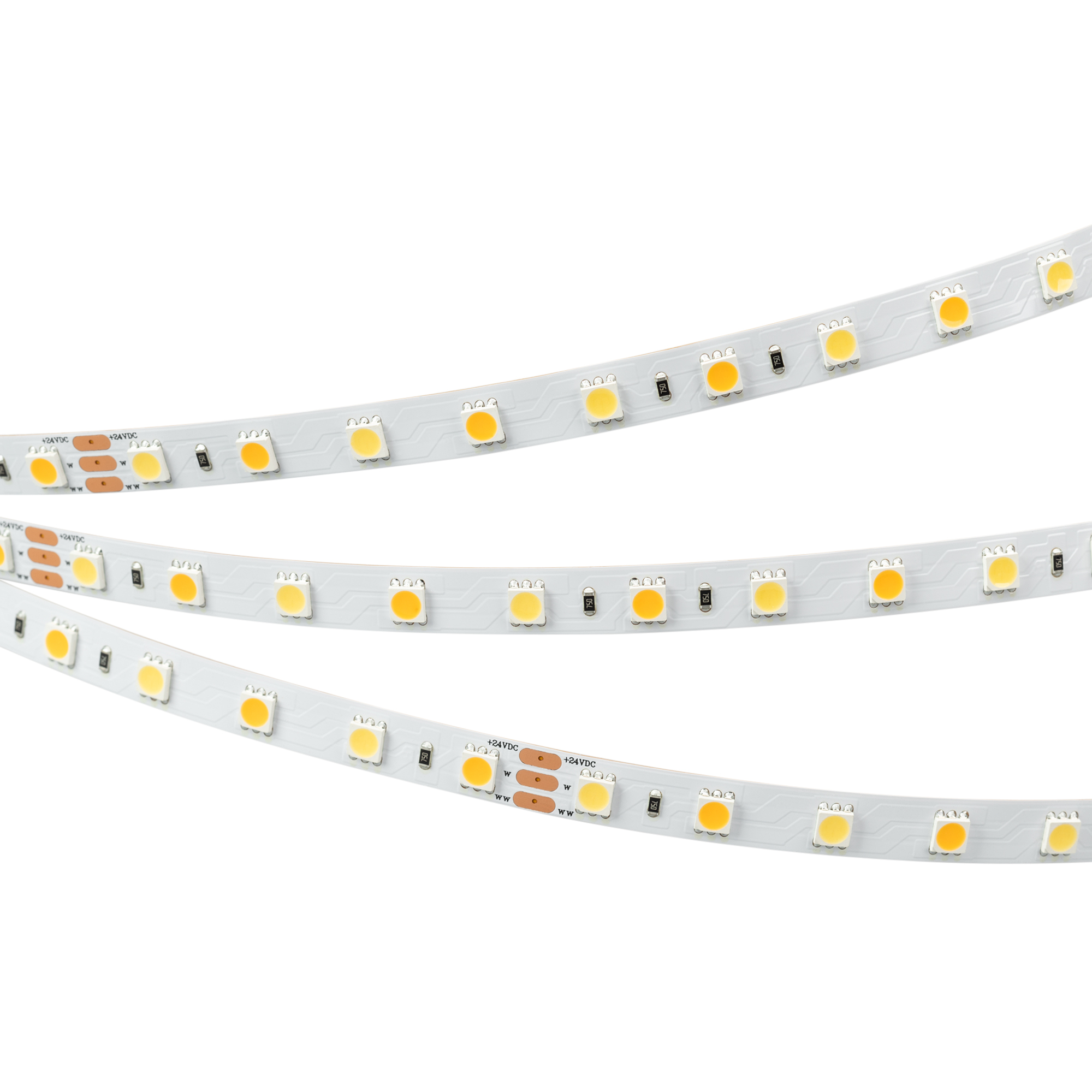 Лента RT-B60-10mm 24V White-MIX (14.4 W/m, IP20, 5060, 5m) 025213(1) - 2-х канальная лента LUX с изменяемой цв.температурой, светодиоды smd 5060, 60шт/м (300шт на 5м), белая плата 10мм, скотч 3М. Два цвета БЕЛЫЙ 6500K + ТЁПЛЫЙ 2700K. Угол 120°, цветоперед