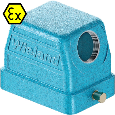 Крышка разъема Ex 70.350.0636.1 - Крышка разъема на кабель, типоразмер 6B, взрывозащищита, без уплотнителя, 1 отверстие с резьбой для кабельных вводов M20x1,5, с боковым расположением, без защелки (упоры под одну защелку), материал корпуса: цинковый сплав