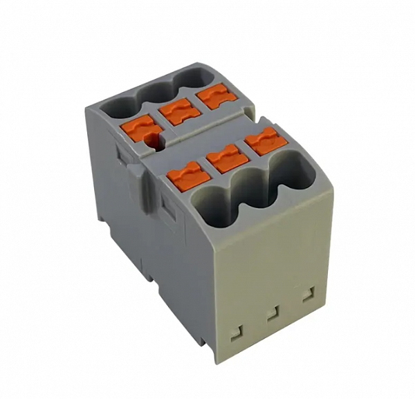 Распределительная клемма JUT15-6x2.5-GY - Распределительная клемма, 6 точек подключения, тип фиксации провода: Push-in, номинальное сечение: 2,5 мм кв., 690V, 41A, цвет: серый, тип монтажа: DIN35