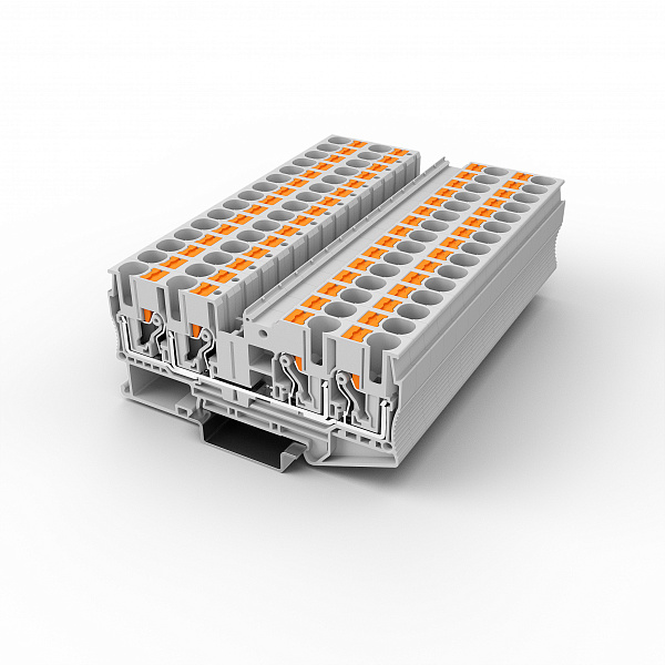 Проходная клемма UPT-6/2-2-GY - Проходная клемма, 4 точки подключения, тип фиксации провода: Push-in, номинальное сечение: 6 мм кв., 1000V, 41A, ширина: 8,2 мм, цвет: серый, тип монтажа: DIN35
