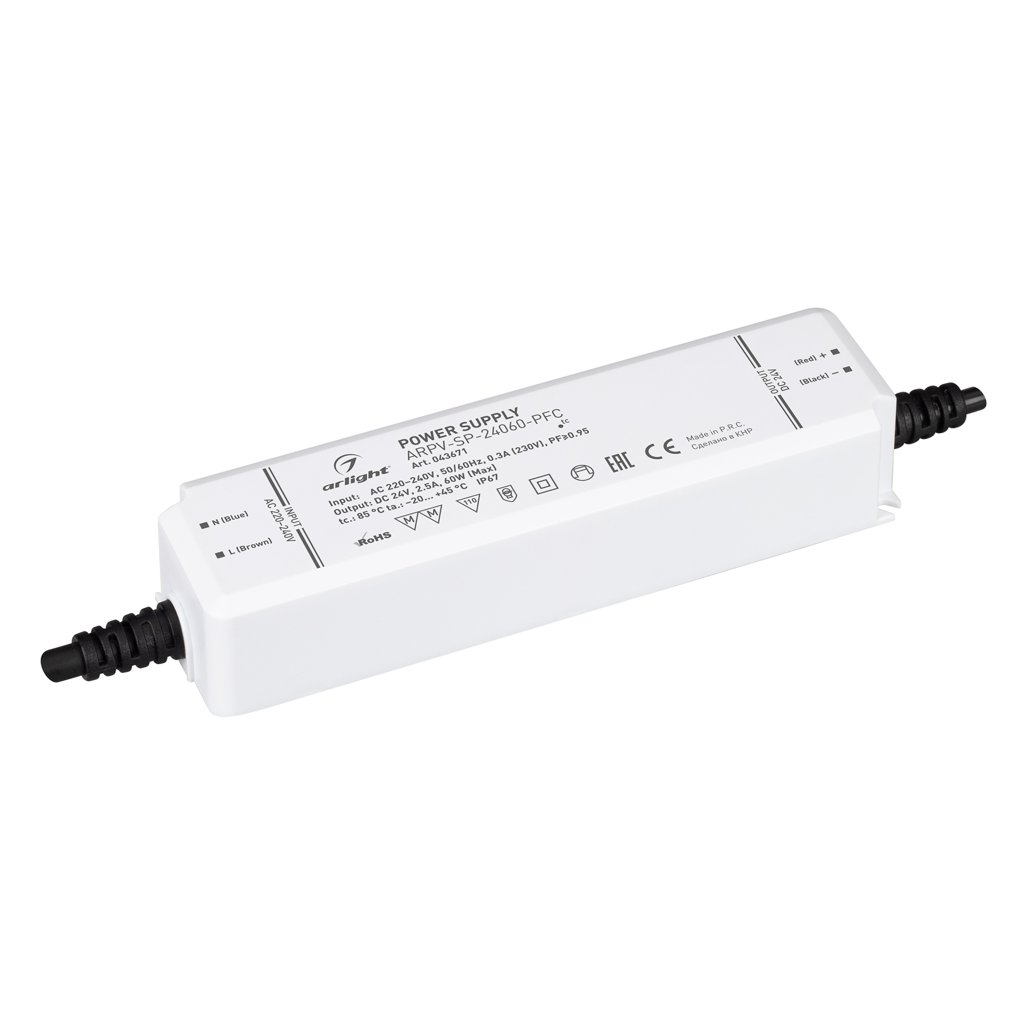 Блок питания ARPV-SP-24060-PFC (24V, 2.5A, 60W) 043671 - Источник напряжения с гальванической развязкой для светодиодных изделий. Входное напряжение 220-240 VAC. Выходные параметры: 24 В, 2,5 А, 60Вт. Встроенный PFC >0.95. Герметичный пластиковый корпус I