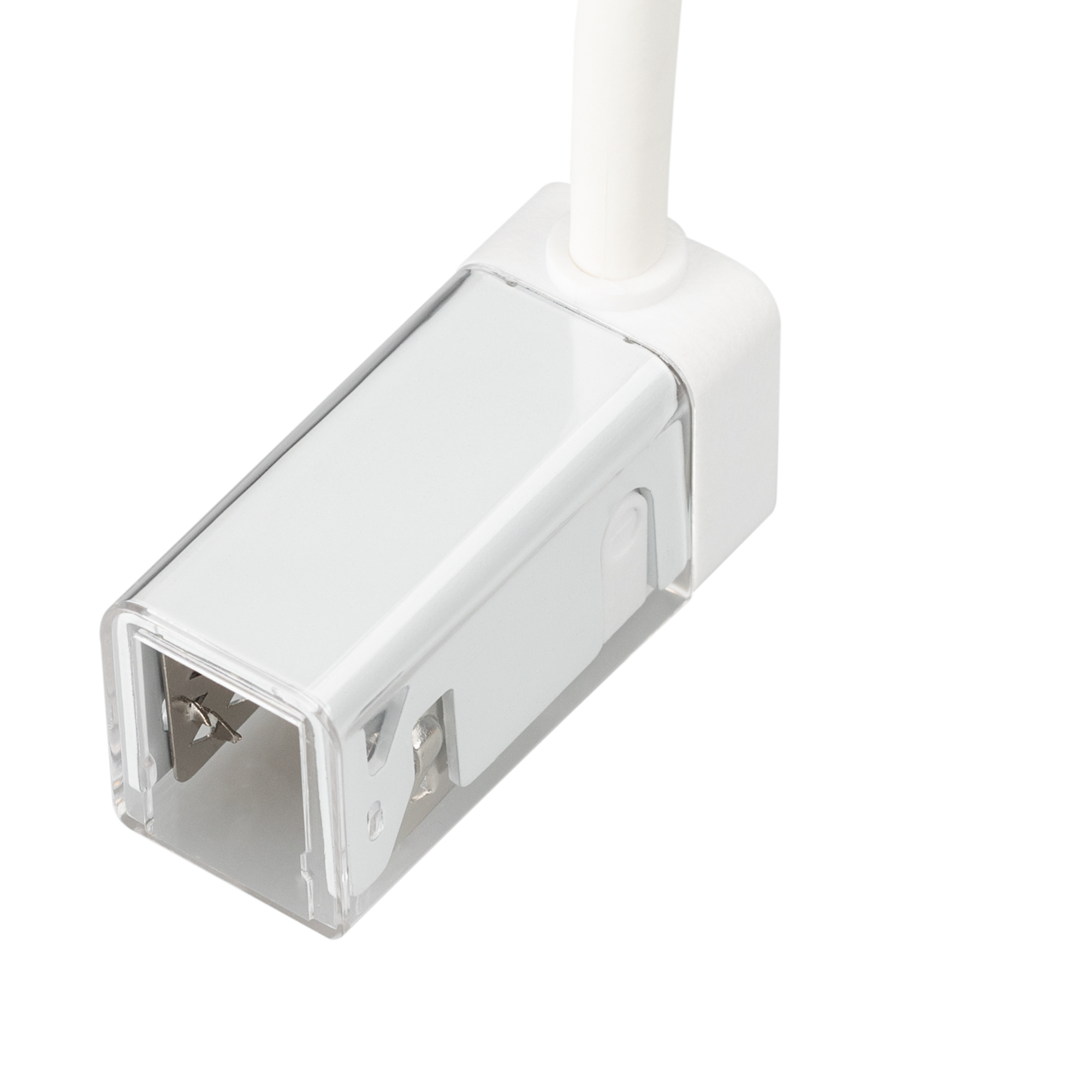 Коннектор питания ARL-MOONLIGHT-1712-CON-POWER-DR-WH 028052 - Герметичный коннектор питания для гибкого неона MOONLIGHT, сечение 17х12мм, цвет белый. Вертикальный вывод провода. Подключение питания без пайки, IP54, длина провода питания 500мм.