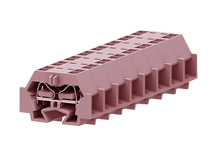 Клемма мини 242359 - Мини клемма, боковой подвод кабеля, 4 точки подключения в клемме, тип фиксации провода: пружинный, номинальное сечение: 4 мм кв., 24A, 630V, цвет: розовый, тип монтажа: DIN15