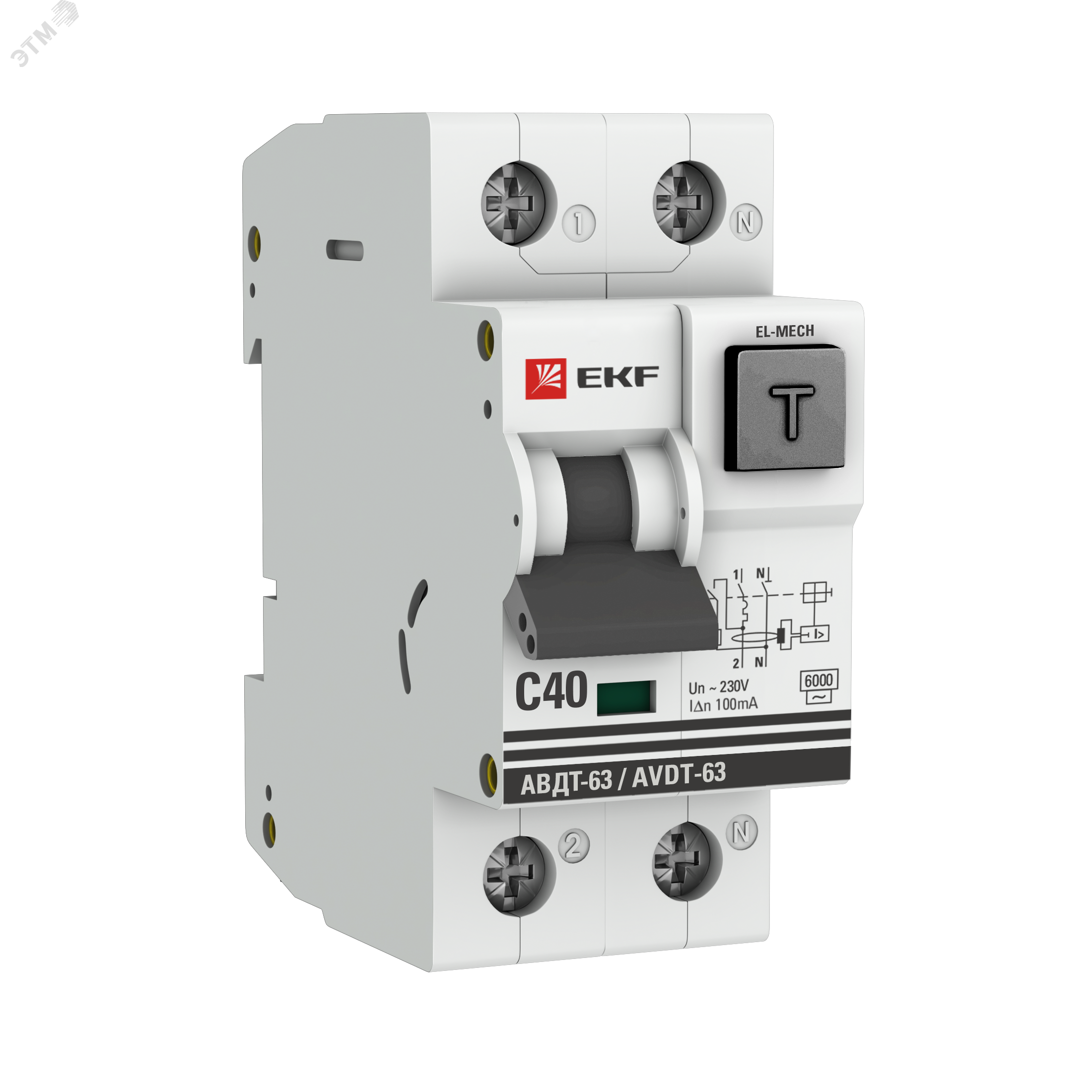 Дифференциальный автомат АВДТ-63 40А/100мА (характеристика C, эл-мех, тип АС) 6кА PROxima DA63-40-100em-AC