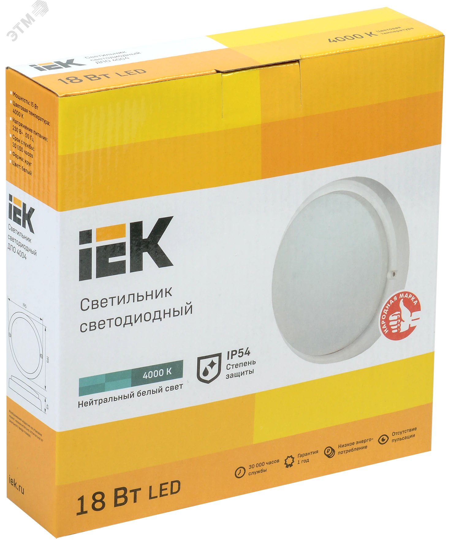 Светильник светодиодный ДПО 4004 18Вт 4000К IP54 круг бел. IEK LDPO0-4004-18-4000-K01