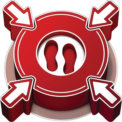 gws307913 - Знак безопасности 3D "Сохраняйте дистанцию. Ожидайте здесь", белый на красном, размер 500 х 500 мм, 1 шт.