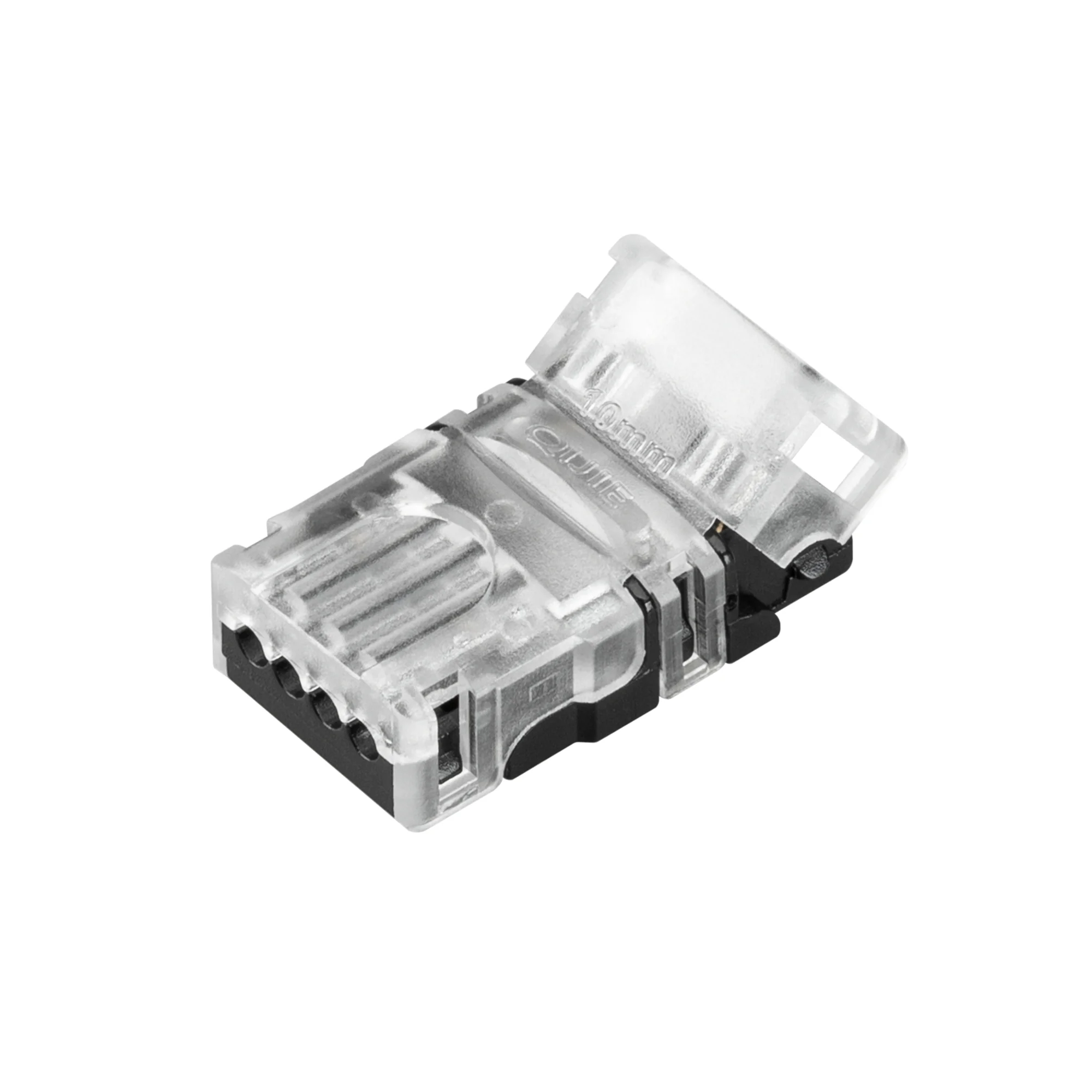 Коннектор HIP-MONO-10-2pin-STW 032214 - Одиночный коннектор (без провода) для подключения питания к одноцветным открытым лентам шириной 10 мм. Очистка провода питания (0,34-0,75 мм2) от изоляции не требуется. Материал - прозрачный пластик. Максимальный до