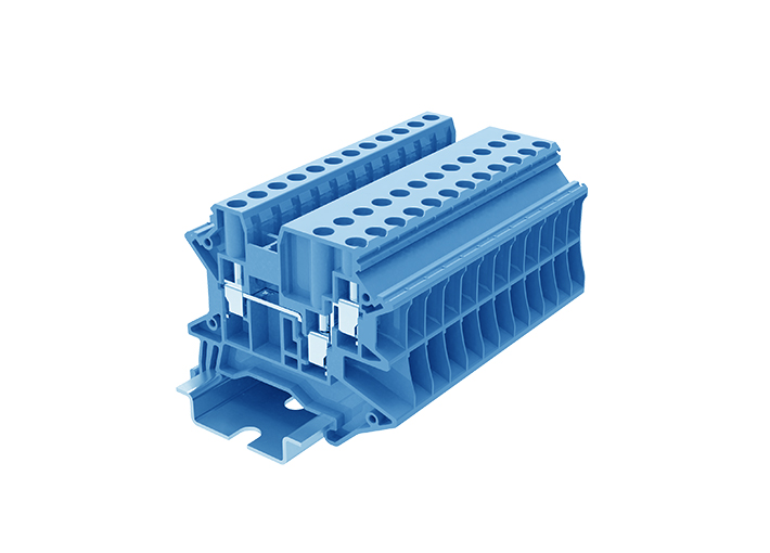 Проходная клемма TU4-3-BU - Проходная клемма, 3 точки подключения, тип фиксации провода: винтовой, номинальное сечение: 4 мм кв., 32A, 1000V, ширина: 6,2 мм, цвет: синий, тип монтажа: DIN 35