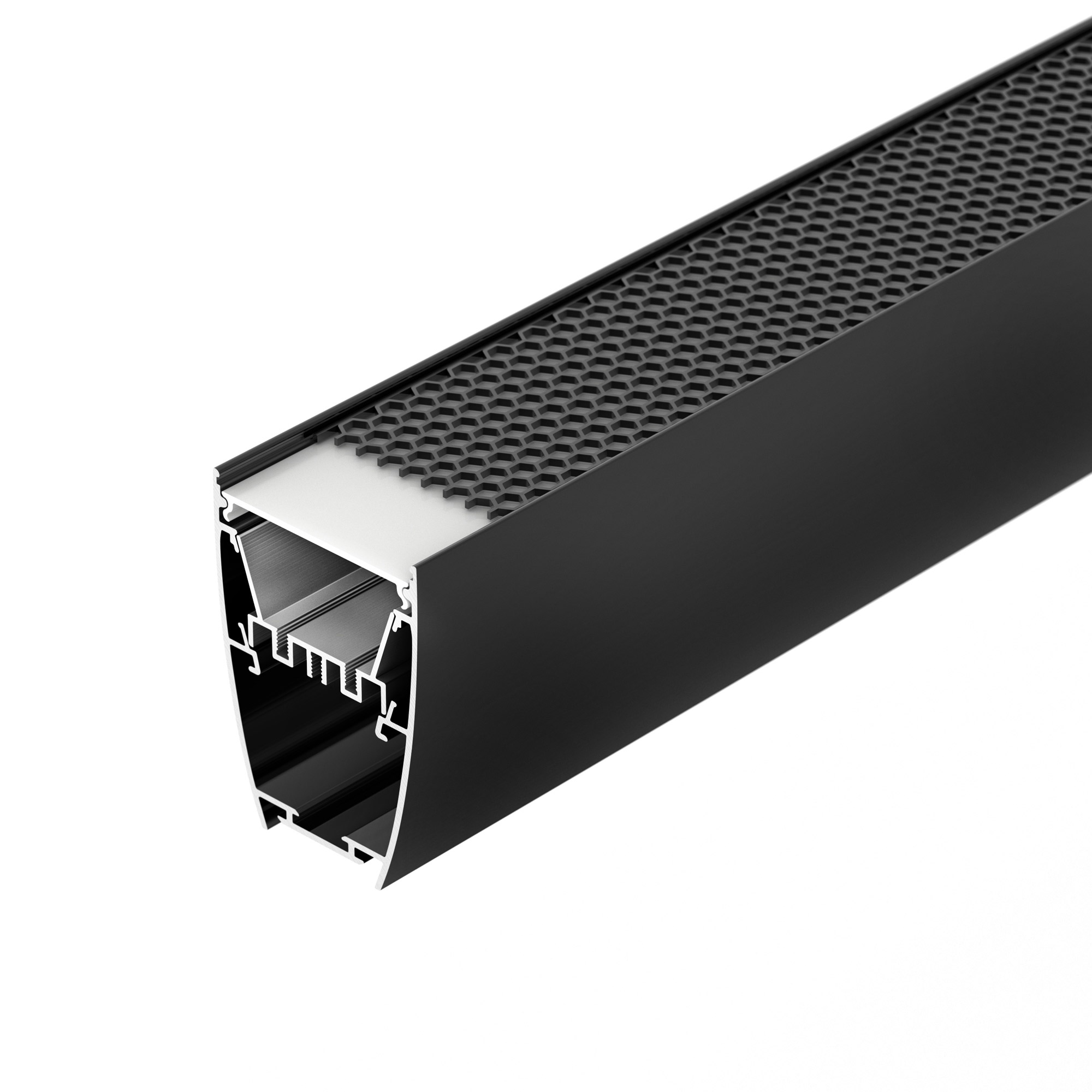 Профиль LINE-5075-U-HONEYCOMB-2000 BLACK 044885 - Алюминиевый накладной профиль для светодиодных лент и линеек. Цвет - черный (порошковая окраска). Габаритные размеры (L?W?H): 2000x75,2x52,4 мм. Ширина площадки для ленты 16 мм. Отсек для БП 33,2х25,5м. Эк