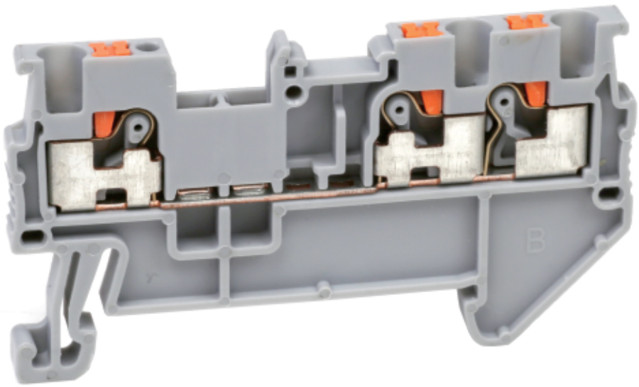 Проходная клемма UJ6-1.5/1X2 - Проходная клемма, 3 точки подключения в клемме, тип фиксации провода: push-in, номинальное сечение: 1,5 мм кв., 17,5A, 500V, ширина: 3,5 мм, цвет: серый, тип монтажа: DIN 35