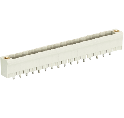Вилка Wiecon 8113 S / 16 GF OB - Вилочный разъем, вертикальный, на плату, с монтажными фланцами, шаг 5,00 мм, 16 полюсов, фиксация на плате пайкой, 300V, 12А, без маркировки, цвет: серый, серия 8113 SE G