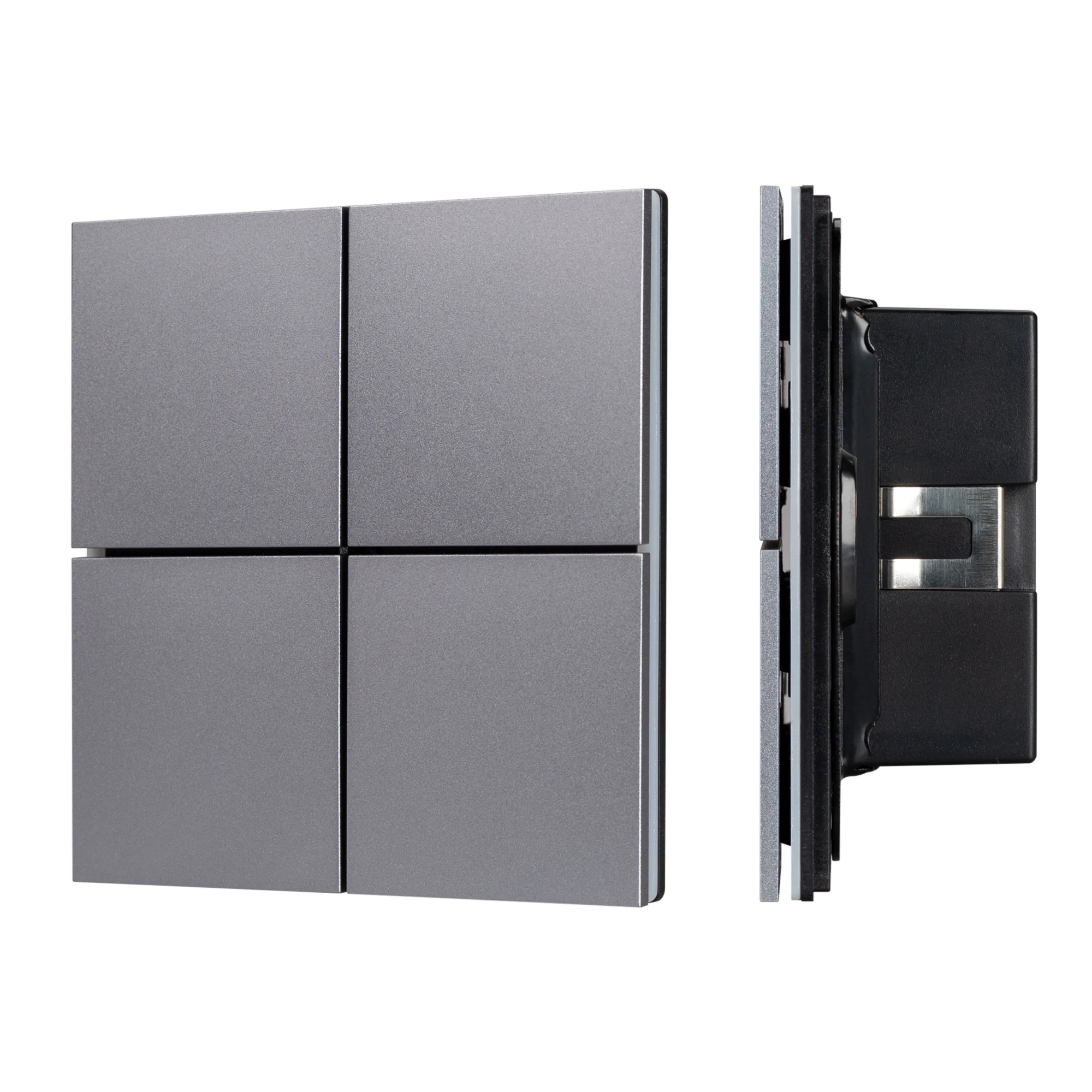 INTELLIGENT ARLIGHT Сенсорная панель KNX-304-13-IN White (BUS, Frameless) 038310 - Универсальная многофункциональная встраиваемая настенная сенсорная панель для систем KNX. 4 сенсорные клавиши. Безрамочный корпус, материал - алюминий, светодиодная индикац